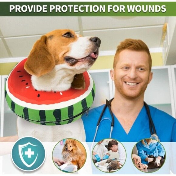 XL Protective Inflatable Dog Recovery Cone Soft Donut Cone XL Watermelon Blow Up - Picture 5 of 6